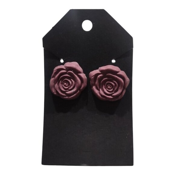 3FOR$10 DEAL - Handcrafted Purple Rose Polymer Clay Studs - Picture 1 of 1